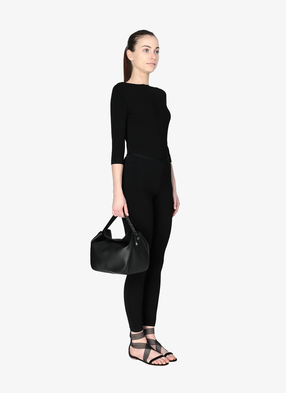 MIRABELE MEDIUM CUIR SOFT+ARABESQUE STRAP BLACK ALAÏA BLACK  MIRABELE MEDIUM CUIR SOFT+ARABESQUE STRAP BLACK